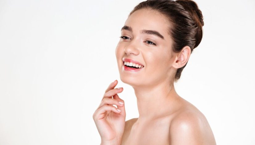 Beauty portrait of happy woman with caucasian appearance laughin